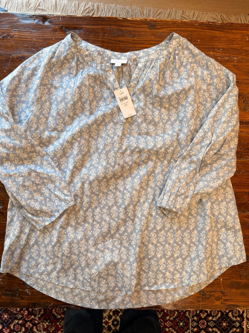 Women’s J Jill Pure Light Blue Floral Peasant Blouse NWT 2XL